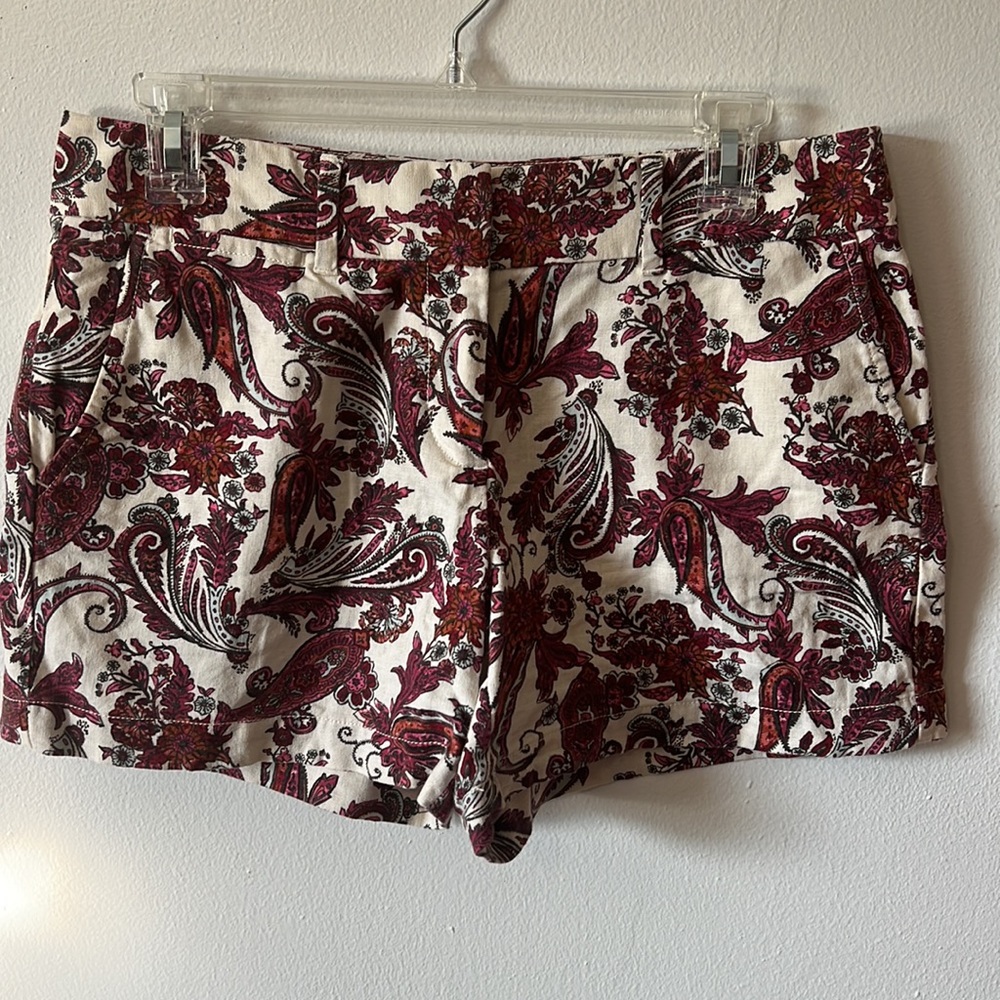 Loft Cream & Magenta Paisley Linen Shorts